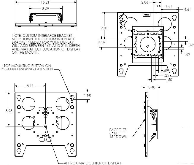Technical Drawing of Chief TPM2000B Large Tilt Pole Mount Black