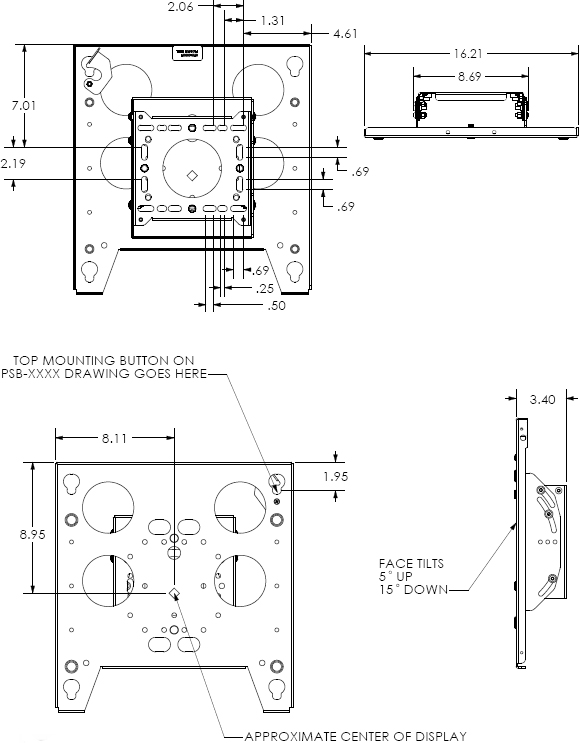 Technical Drawing for Chief TPMUB Flat Panel Tilt Pole Mount up to 63" Displays