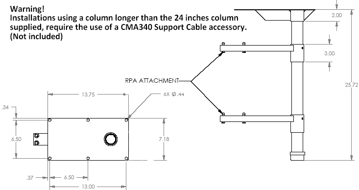 Technical Drawing of Chief LCD2C Multiple LCD Projector Ceiling Stacker Black