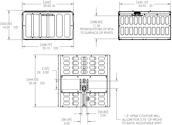 Technical Drawing of Chief PG3A or PG3AW Extra Large Projector Security Cage