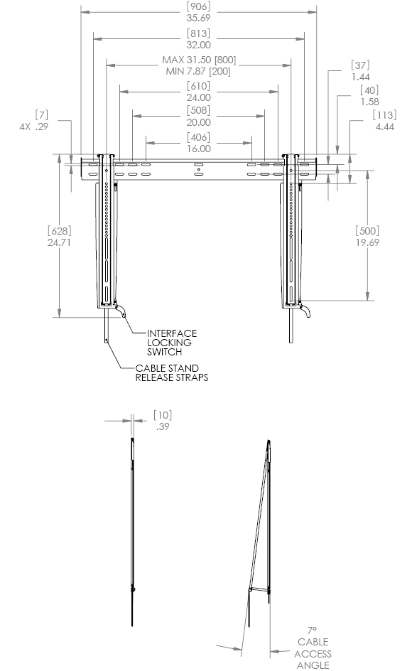 Technical Drawing for Chief LSTU Thinstall Fixed Wall Mount for 37"-63" Displays
