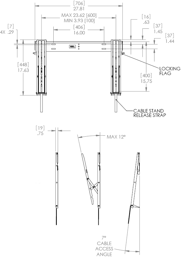 Technical Drawing for Chief MTTU Thinstall Tilt Wall Mount for 26"-47" Displays