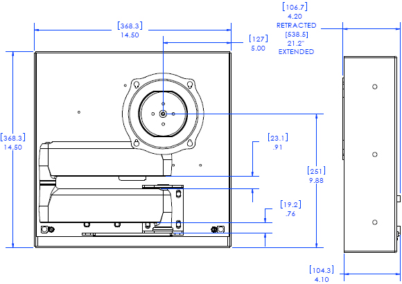 Technical Drawing for Chief JWDIW Flat Panel In-Wall Swing Arm Mount