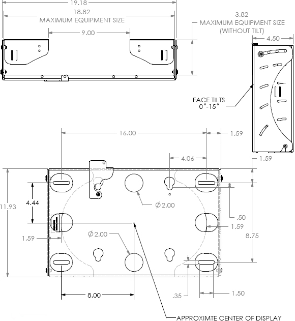 Technical Drawing for Chief MWCV Flat Panel Tilt Wall Mount with CPU Storage