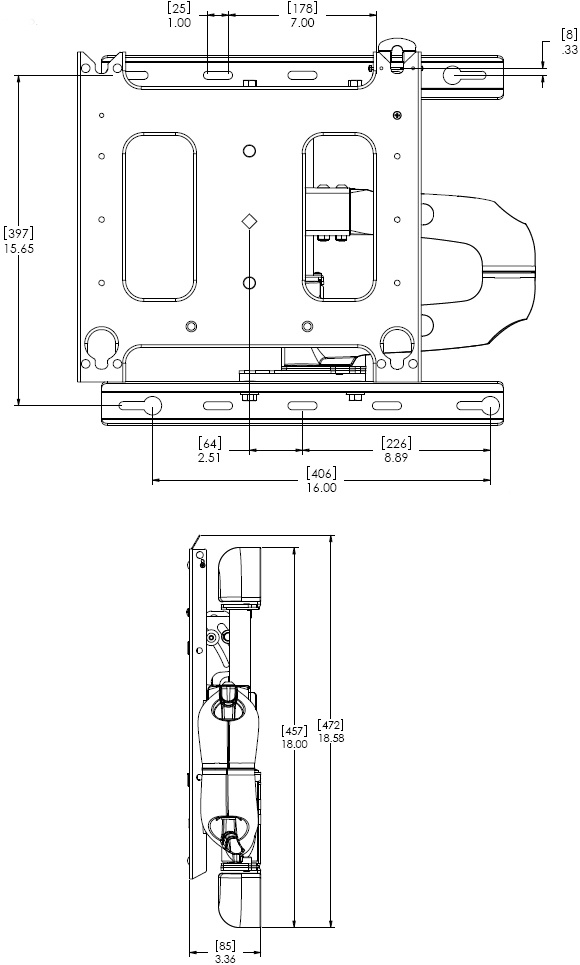 Technical Drawing for Chief PWRUB Flat Panel Swing Arm Wall Mount