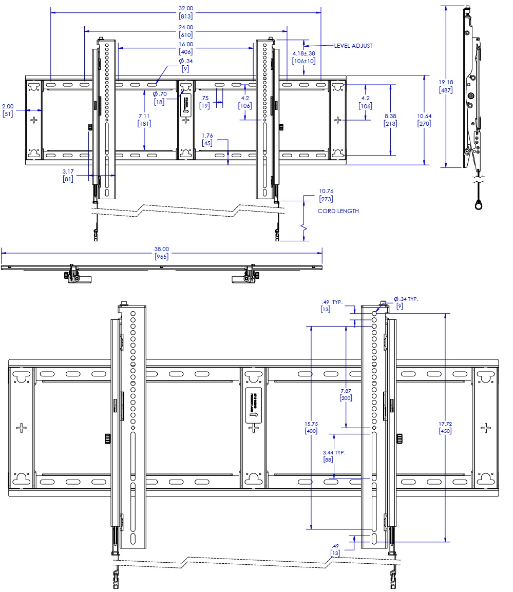 Technical Drawing for Chief RLT3 Large FIT Tilt Display Wall Mount (43-86