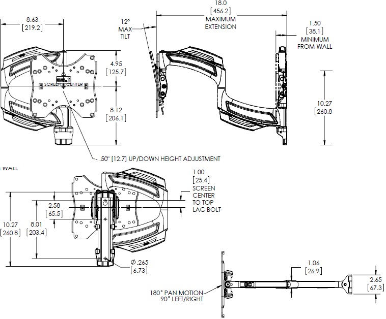 Technical Drawing for Chief TS218SU Medium Thinstall Dual Swing Arm Wall Display Mount - 18