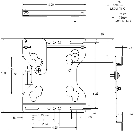 Technical Drawing of Chief FSR4100 Small (10-32") Fixed Wall Mount Black