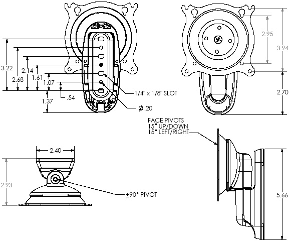 Technical Drawing of Chief FWP-110B or FWP-110S Small Pitch/Pivot Wall Mount
