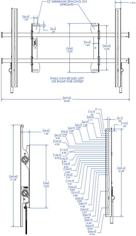 Technical Drawing for Chief LSAU FUSION Flat Panel Fixed Video Wall Mount