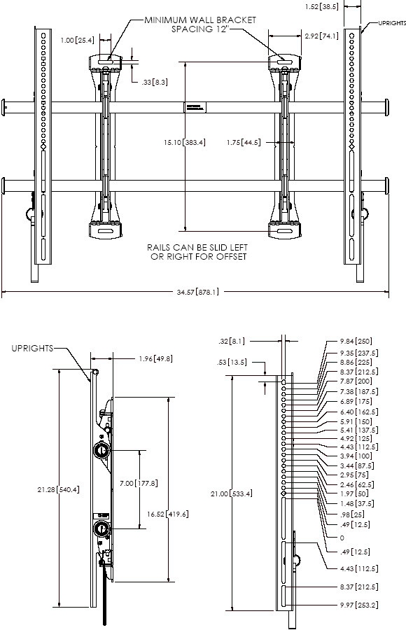 Technical Drawing for Chief LSMU FUSION Micro-Adjustable Fixed Wall Mount for 37" to 63" Displays