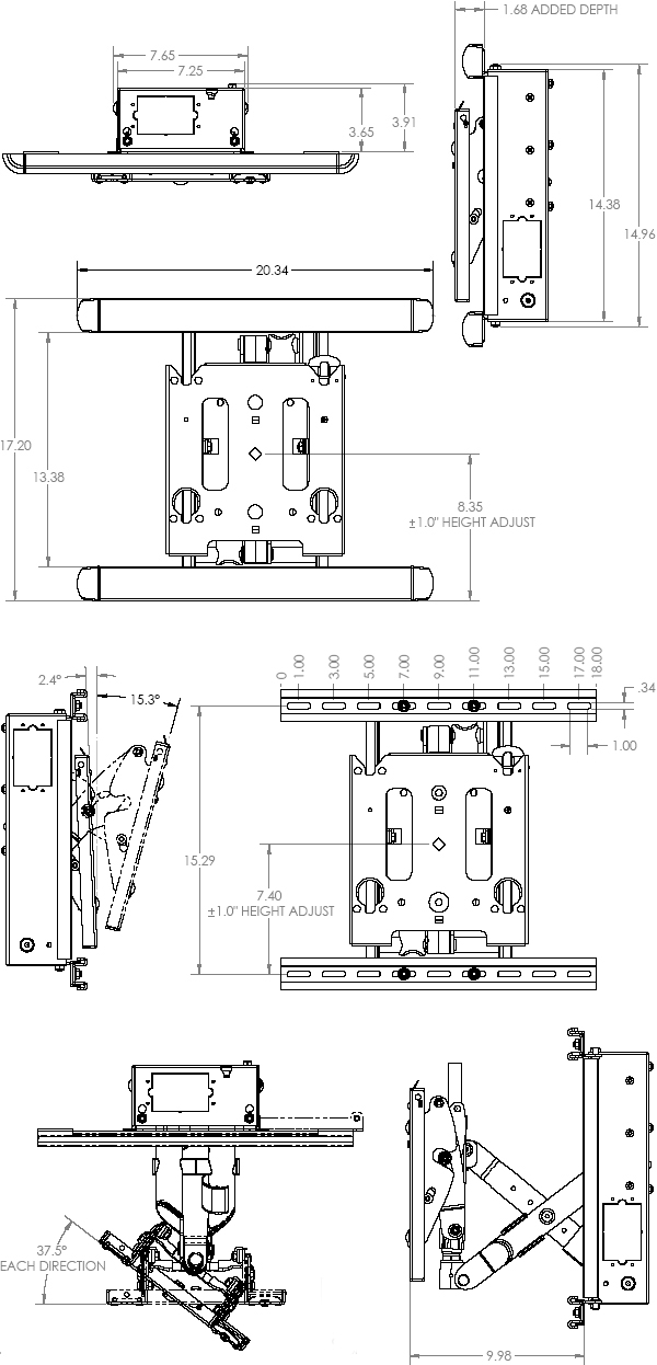 Technical Drawing for Chief MIWRFUB Universal In-Wall Swing Arm Mount for 30" to 50 " Displays