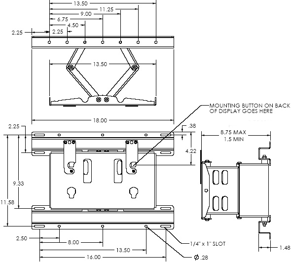 Technical Drawing of Chief MPWVB Medium (30-55") Swing Arm Wall Mount