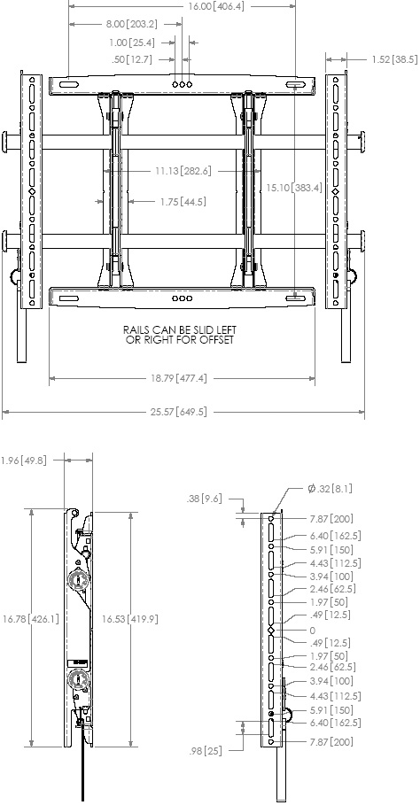 Technical Drawing for Chief MSMU FUSION Micro-Adjustable Fixed Wall Mount for 26" to 47" Displays