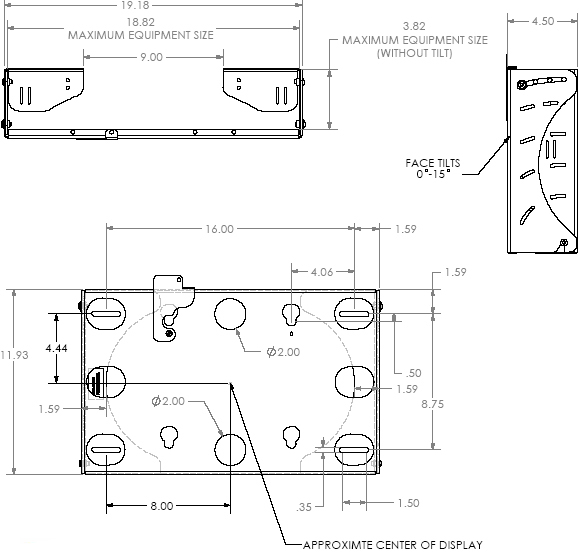 Technical Drawing of Chief MWC6000 Medium Tilt Mount with CPU Storage