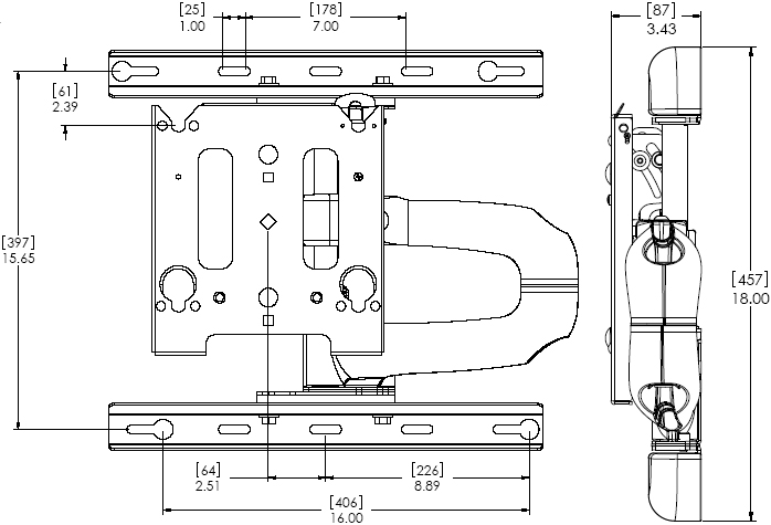 Technical Drawing of Chief MWR-6000 Medium Swing Arm Wall Mount