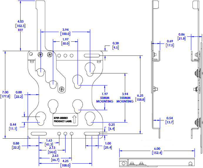 Technical Drawing for Chief FSR1U Small Flat Panel Fixed Wall Display Mount