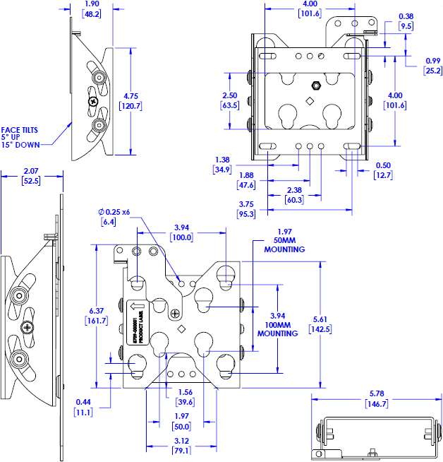 Technical Drawing for Chief FTR100 Small Flat Panel Tilt Wall Mount (10-40
