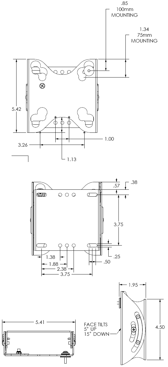 Technical Drawing for Chief FTRV Tilt Wall Mount for 10 to 32 inch Displays