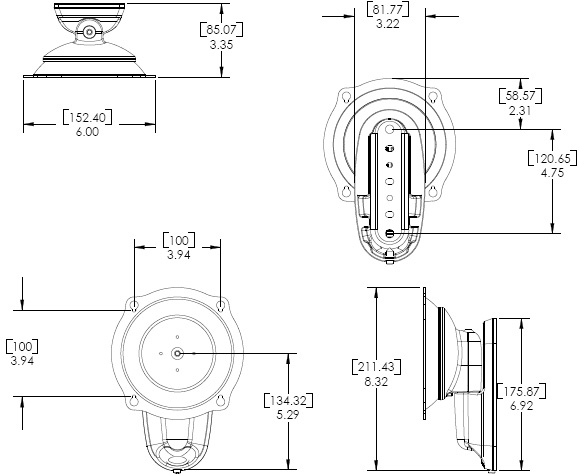 Technical Drawing for Chief JWPVB or JWPVS Flat Panel Pivot or Tilt Wall Mount