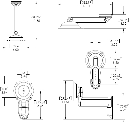 Technical Drawing for Chief JWS210 Wall Mount Flat Panel Single Swing LCD Arm