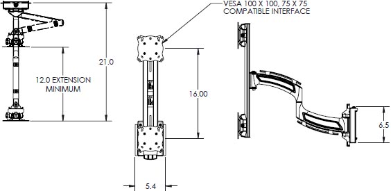 Technical Drawing for Chief Kontour 1x2 Vertical Focal Depth Adjustable Array - K4S120B