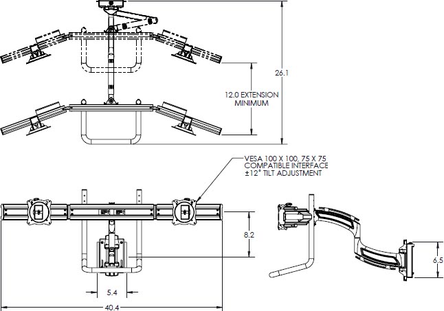 Technical Drawing for Chief Kontour 2x1 Focal Depth-Adjustable Array, Slat-Wall - K4S210B