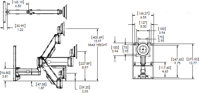 Technical Drawing for Chief KWGSK110 Height Adjustable Metal Stud Wall Mount