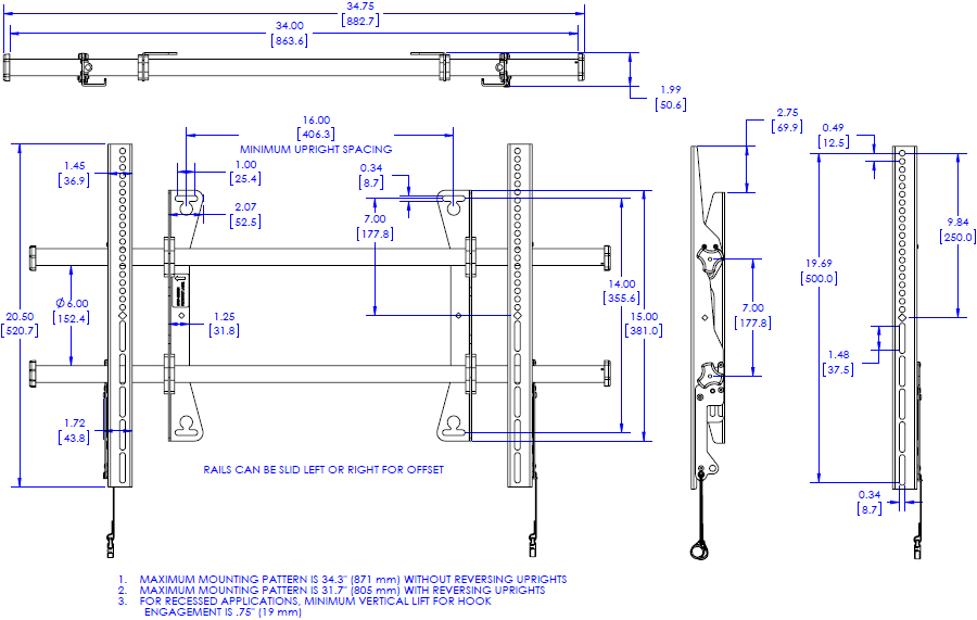 Technical Drawing for Chief LSA1U Large Fusion Fixed Wall Display Mount