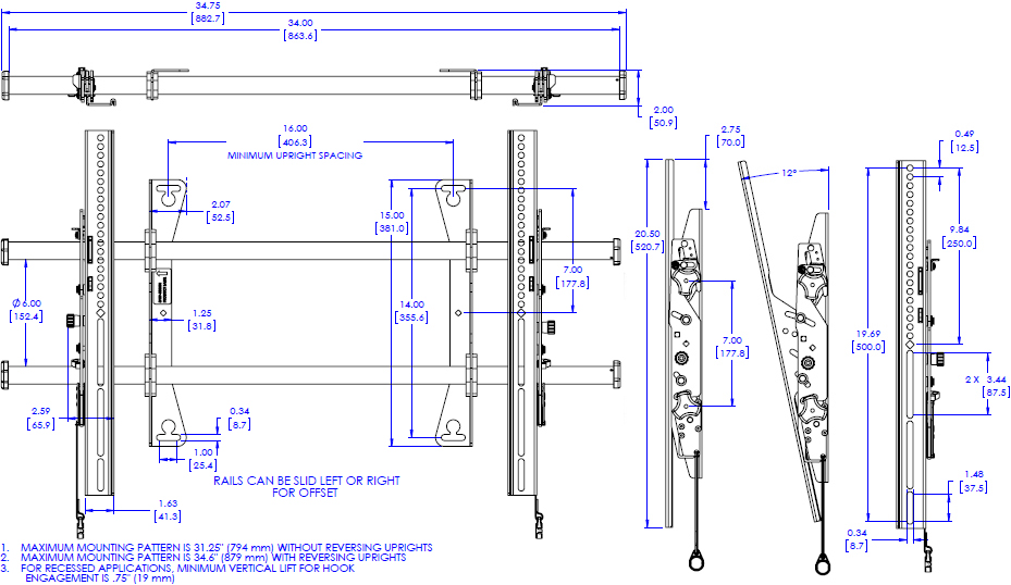 Technical Drawing for Chief LTA1U Large Fusion Tilt Wall Mount for (42-86