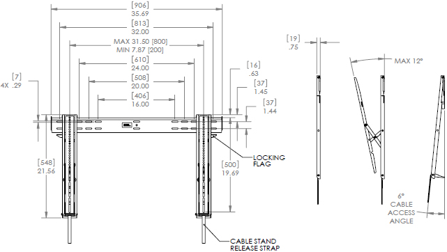 Technical Drawing for Chief LTTU Large Thinstall Ultra-Thin Tilt Wall Mount (32-65