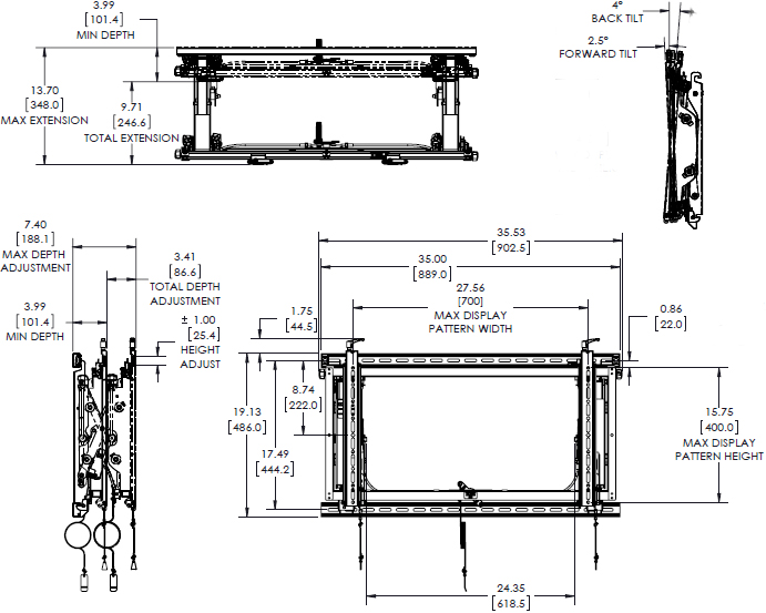 Technical drawing for Chief LVSXU Video Wall Landscape Mounting System without Rails