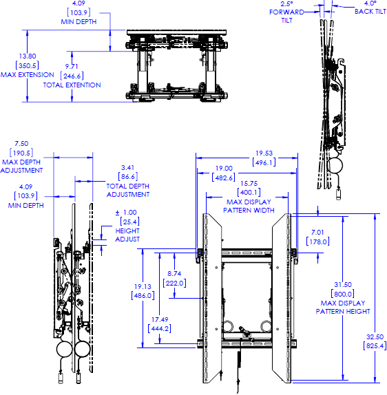 Technical drawing for Chief LVSXUP Video Wall Portrait Mounting System without Rails