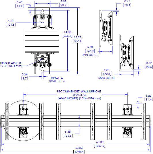 Technical Drawing for Chief LWM3X1UP Fusion Large 3X1 Menu Board, Portrait