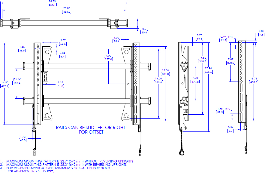 Technical Drawing for Chief MSA1U Medium Fusion Fixed Wall Display Mount