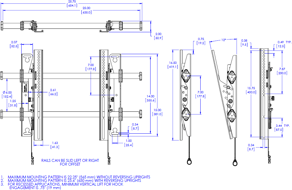 Technical Drawing for Chief MTA1U Medium Fusion Tilt Wall Mount for (32-65