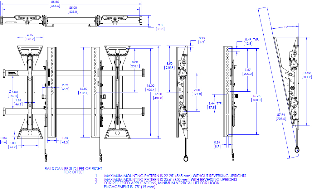 Technical Drawing for Chief MTM1U Medium Fusion Micro-Adjustable Tilt Wall Mount (32-65