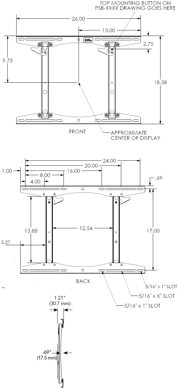 Technical Drawing for Chief PSTU Fixed Wall Mount for Large Flat Panel Screens