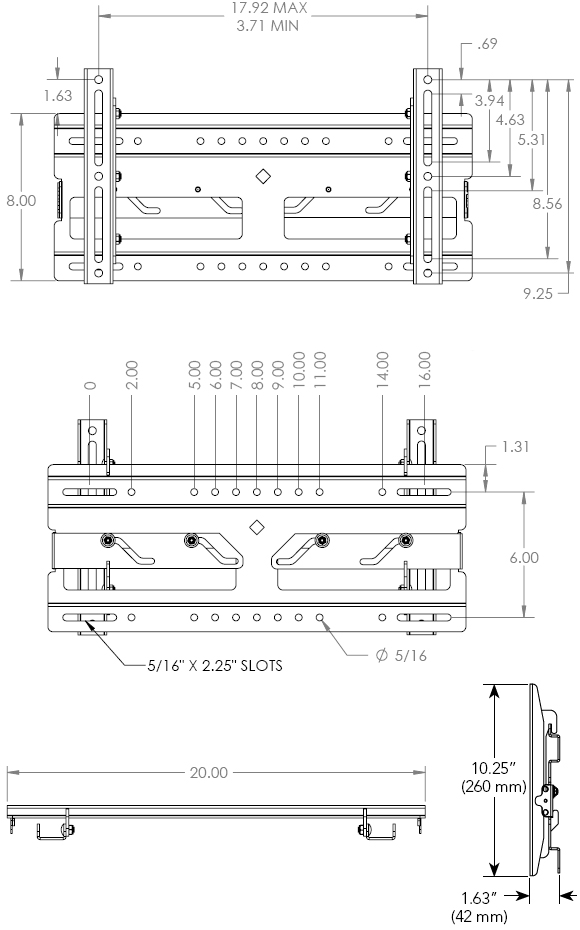 Technical Drawing for Chief RMF1 Medium Flat Panel Universal Fixed Wall Mount