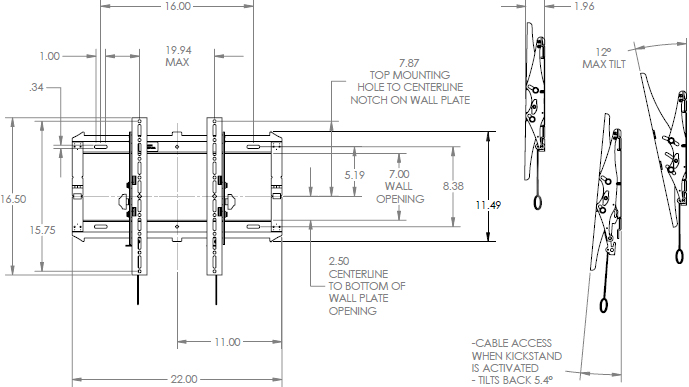 Technical Drawing for Chief RMT2 Medium FIT Low Profile Tilt Wall Mount (32-65