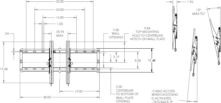 Technical Drawing for Chief RXT2 X-Large FIT Low Profile Tilt Wall Mount (55-100