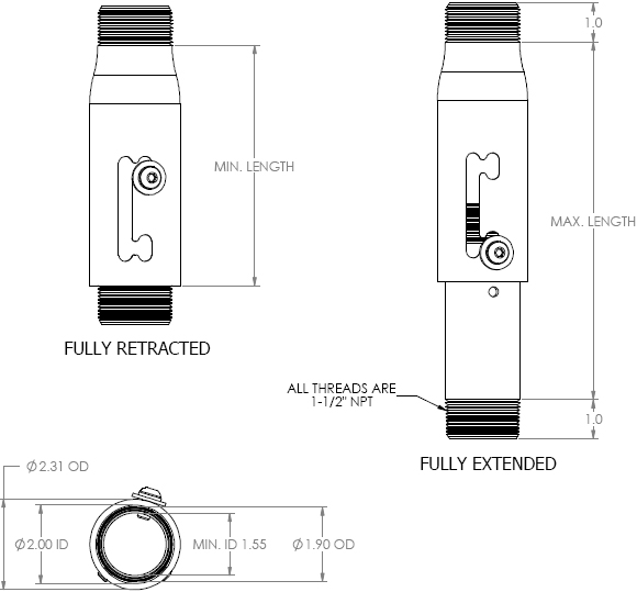 Technical Drawing for Chief Speed Connect Adjustable Extension Column