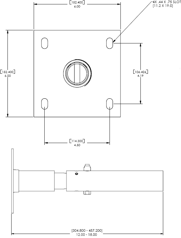 Technical Drawing for Chief CMA-700 Ceiling Plate with Adjustable Column
