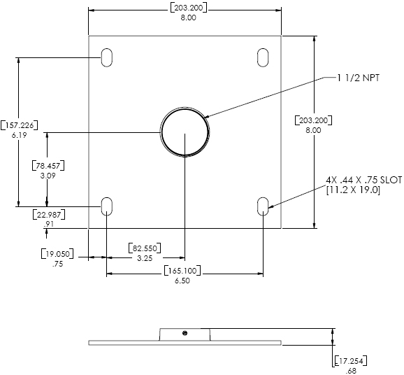 Technical Drawings for Chief CMA110 - 8 inch Ceiling Plate