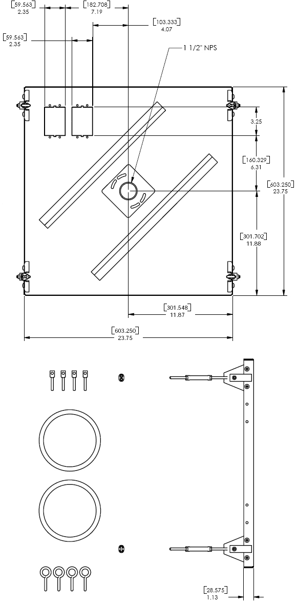 Technical Drawing for Chief CMA455 Suspended Ceiling Tile Replacement Kit