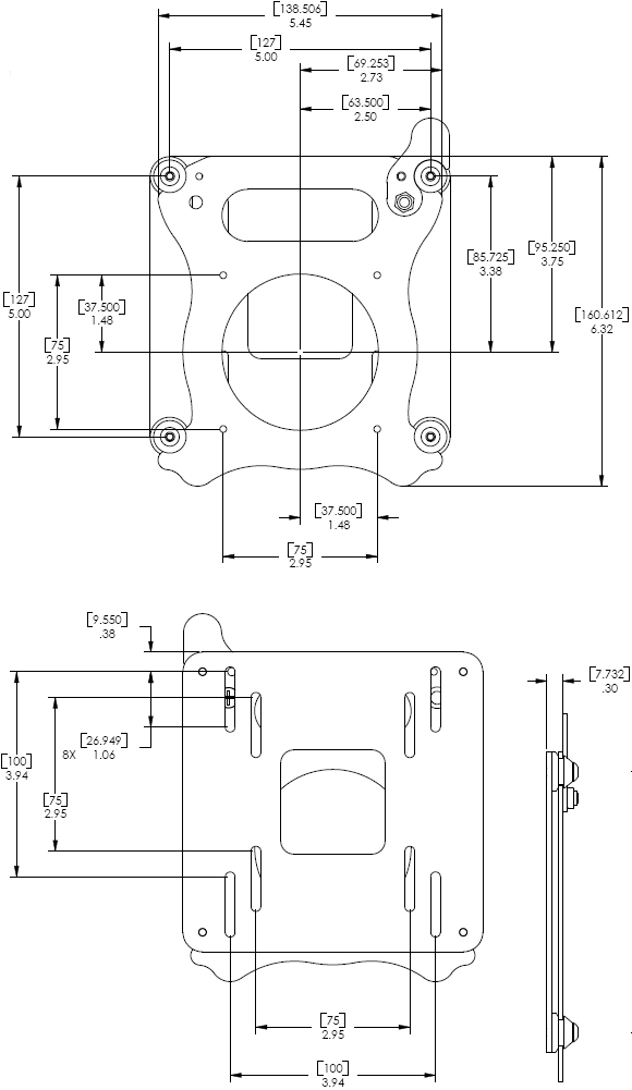 Technical Drawings for Chief KSA1007 Quick Release Bracket
