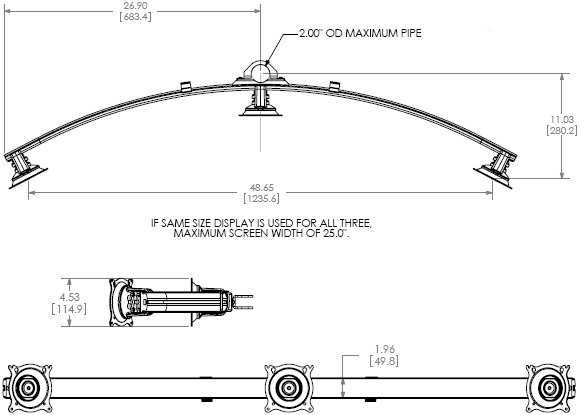 Technical Drawing for Chief KTA325 Triple Horizontal 54 inch Array Pole Clamp for Widescreen Monitors