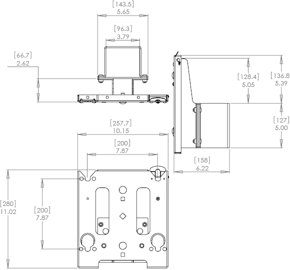Technical Drawing for Chief MAC720 Dual Display Mounting Accessory