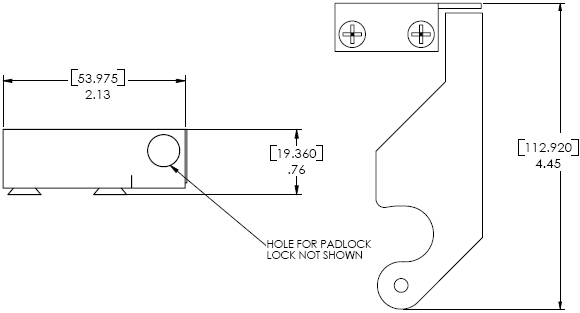 Technical Drawing for Chief PAC135 Lockable Latch with Padlocks/Keys