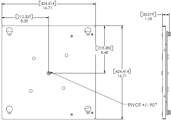 Technical Drawing forChief PAC400 Rotation Adapter for Large Flat Panel Mount